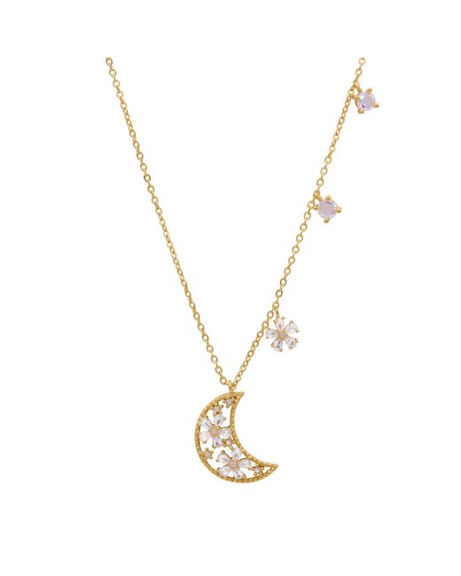 Luna Charles Metallic Flora Flower Moon Pendant Necklace