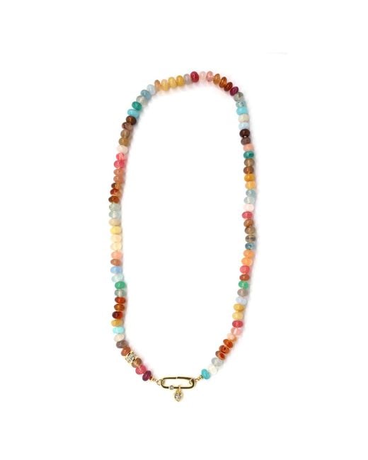 Shar Oke Red Neutrals Natural Gemstone Silk Knotted Necklace