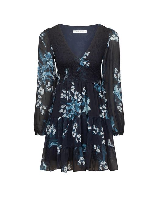 Urban Touch Blue Floral Print Long Sleeve Smock Dress