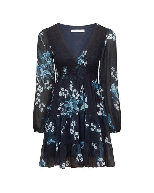 Urban Touch Blue Floral Print Long Sleeve Smock Dress