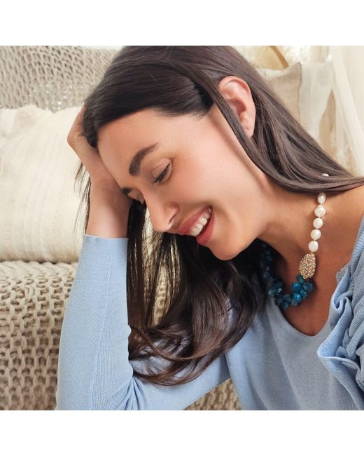 Farra Blue Freshwater Pearls & Floral Bamboo Coral Necklace