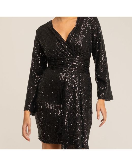 Tantra Spain Sl Black Sequined Dress With V-Neckline And Draped Waistline