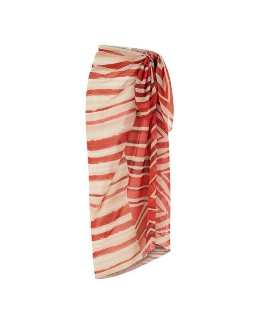 Lilamie Red Aruba Chiffon Side Tie Summer Pareo Skirt