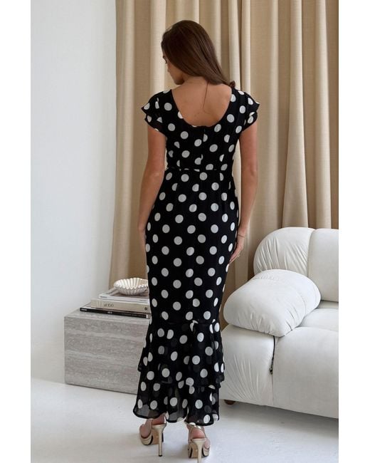 Girl In Mind Black Roxy Boat Neck Frill Midi Spot