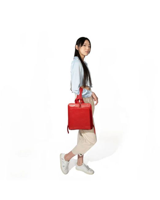 Hides Leather Co. Red Minimal Handmade Genuine Leather Backpack