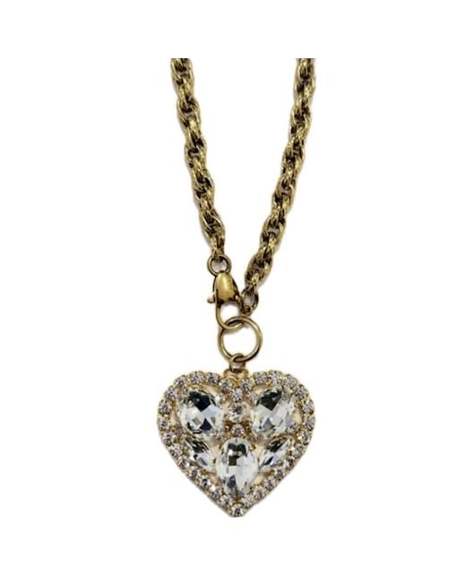 Achala Handcrafted Metallic Neutrals Multicrystal Heart Pendant Necklace