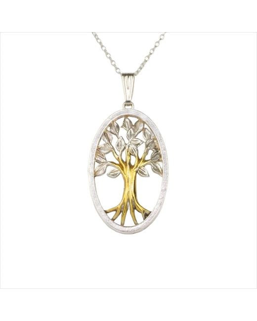 Simon Kemp Jewellers Metallic Domed Tree Of Life Pendant Eighteen Carat On Solid Sterling