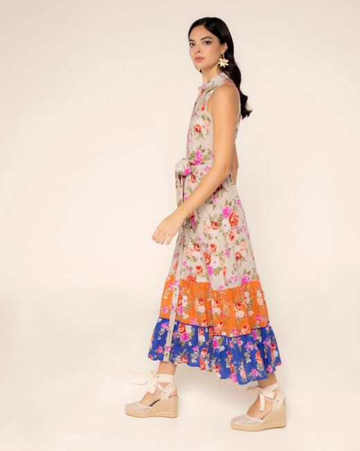 Niza Orange Long Dress With Ruffles Rosys