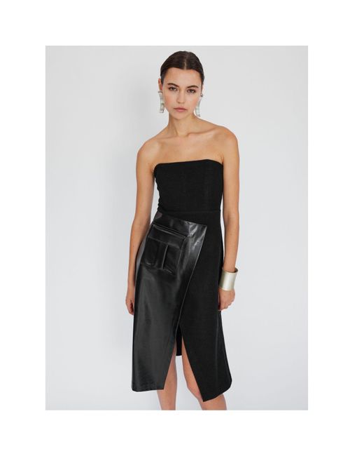 Mirimalist Black Savile Strapless Midi Dress
