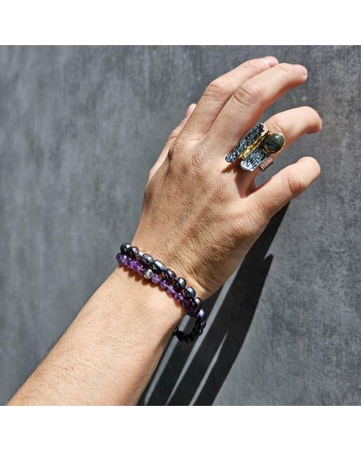 Farra Blue Deep Irregular Freshwater Pearls Bracelet for men
