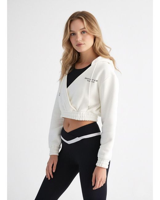 Revyve Active White Cropped V-Neck Hoodie
