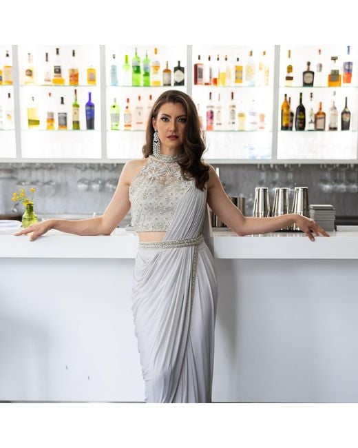 Meraki by Rashmi Bajaj White Annabel De Boucles Cubic Zirconia Chandelier Earrings