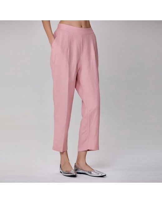 Smart and Joy Pink Straight Linen Pants