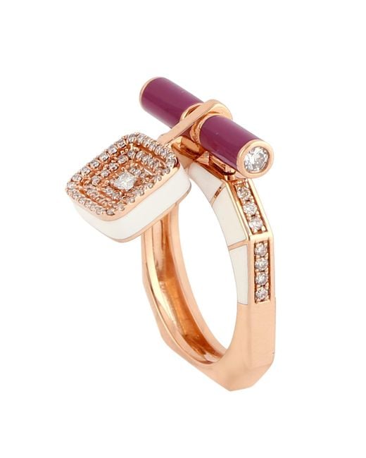 Artisan Multicolor Natural Diamond & Enamel Geometric Statement Ring