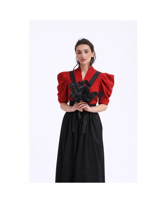 Julia Allert Red V-Neck Puff Sleeve Top