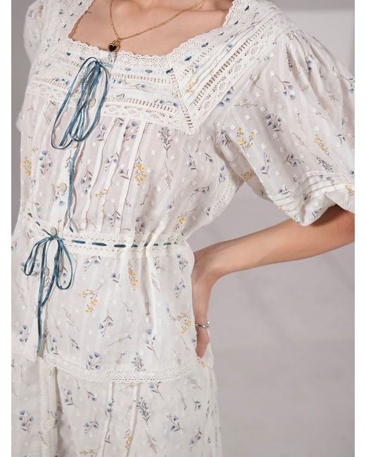 Rose & Nancy White Ella Pretty Priarie Print Cotton Blouse