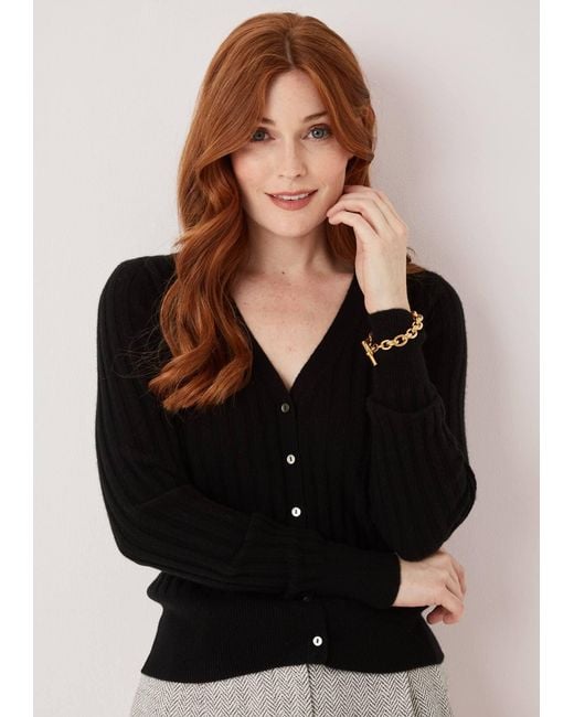 Loop Cashmere Black Cashmere Wide Rib Cardigan