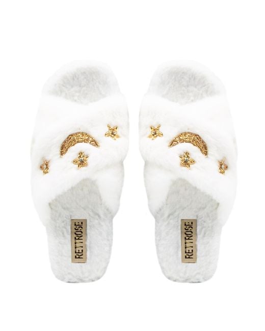 Rettrose White Neutrals Isabel Cream Luxury Plush Diamanté Embellished Handmade Slipper