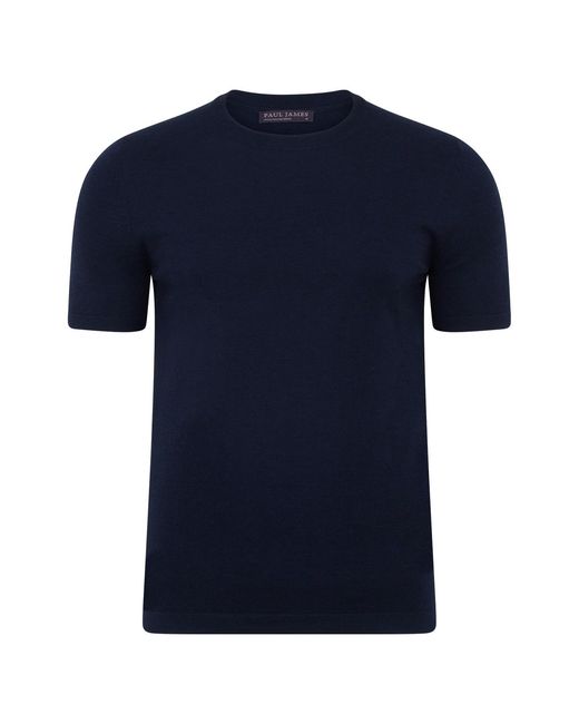 Paul James Knitwear Blue Superfine Merino Wool Ilario Knitted T-Shirt for men