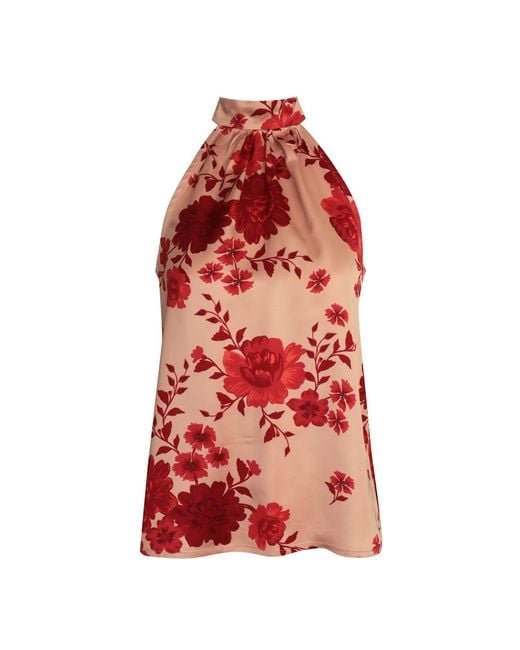 2KStyle Red Dakota Floral Halterneck Satin Effect Blouse