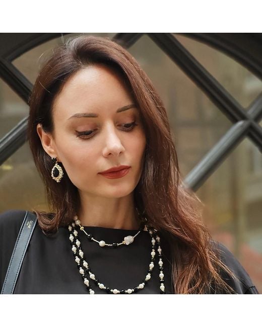 Farra Black Agate Settings Statement Earrings