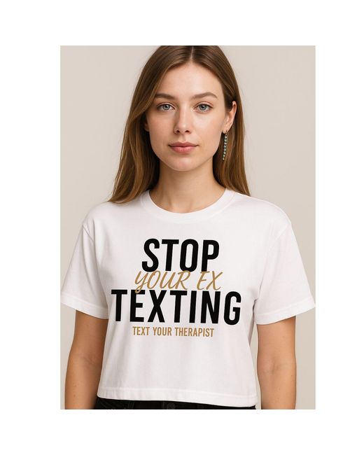 Rejected Hearts Club White Stop Texting Your Ex Crop Top Shirt