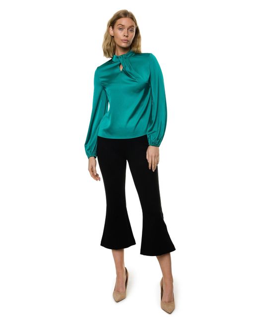 Carloslines Blue Draped Mock Neck Long Sleeve Shirt