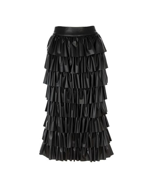Silvia Serban Black Eco Leather Skirt With Ruffles & Adjustable Length