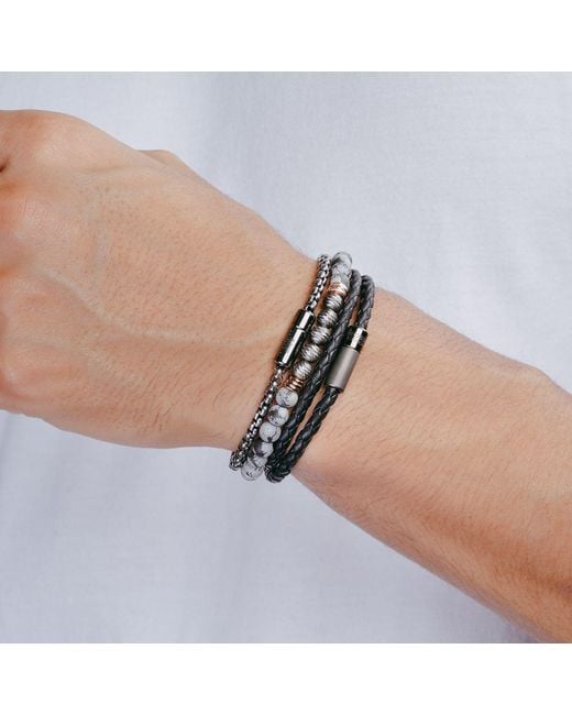 Tateossian Black Pop Rigato Double Wrap Leather Bracelet for men