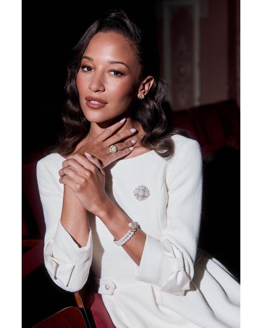 Santinni White Sissi Double Strand Pearl Bracelet With Bow