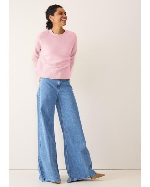 Loop Cashmere Pink Ribbed Detail Lofty Crew Sweatshirt