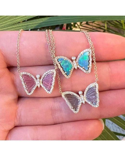 KAMARIA Pink Mini Amethyst Butterfly Necklace With Diamonds