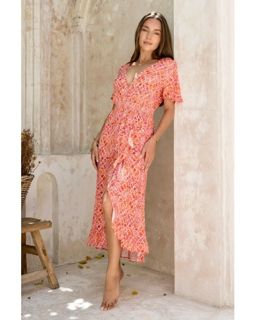 Sophia Alexia Pink Marble Mosaic Croatia Crinkle Midi Dress