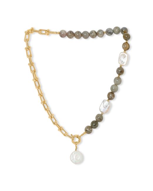 Pearls of the Orient Online Metallic Clara Chunky Chain & Labradorite Necklace With Cultured Freshwater Pearl Drop