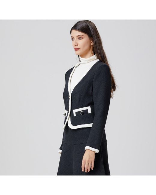 Smart and Joy Black Contrasting Bias Short Jacket