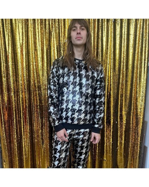 Any Old Iron Black Dogstooth Reversible Sequin Joggers for men