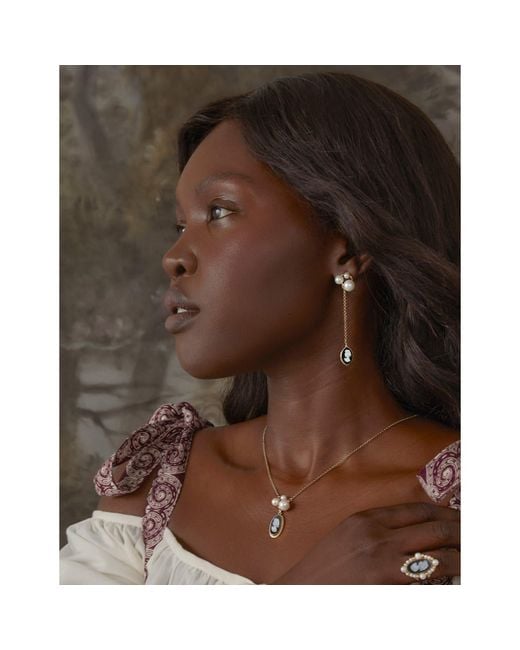 Vintouch Italy Metallic Lilith Gold-plated Black Cameo And Pearl Necklace