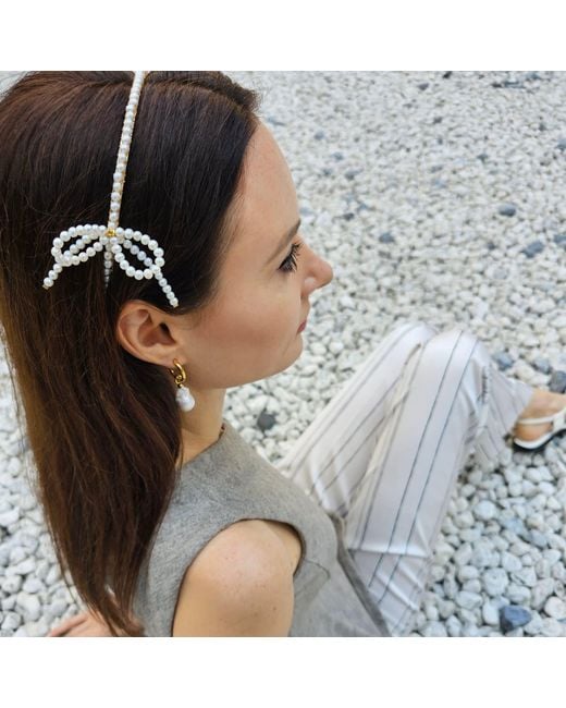 Farra Metallic Freshwater Pearls Crafted Butterfly Knot Hair Band