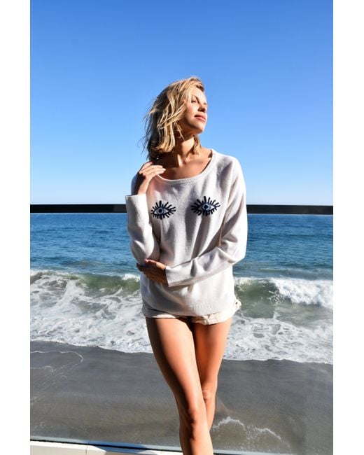 Catnip and Seaweed White Evil Eye Cashmere Sweater