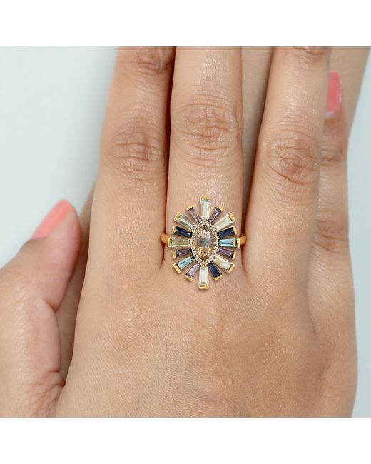 Artisan Metallic 18k Gold With Diamond & Baguette Multi Gemstone Evil Eye Ring