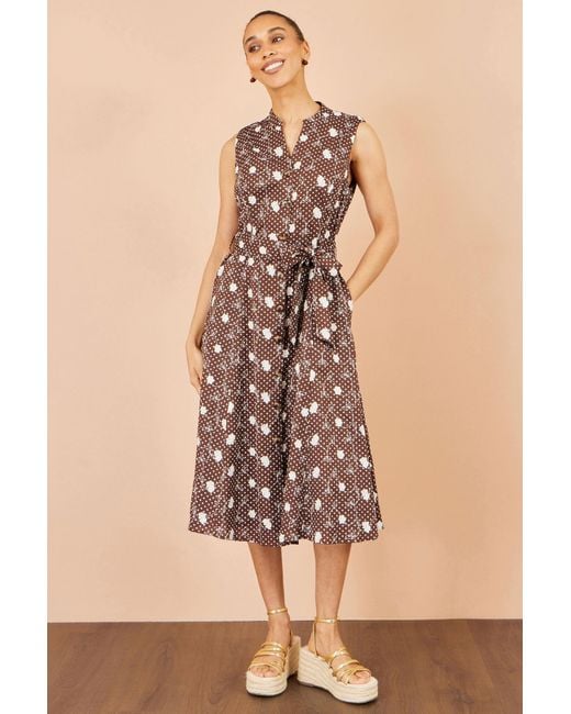 Yumi' Brown Cotton Embroidery Shirt Dress
