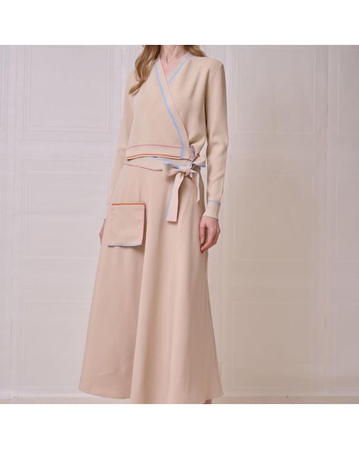 Roch Perel Natural Neutrals Coloured Trim Wrap Sweater