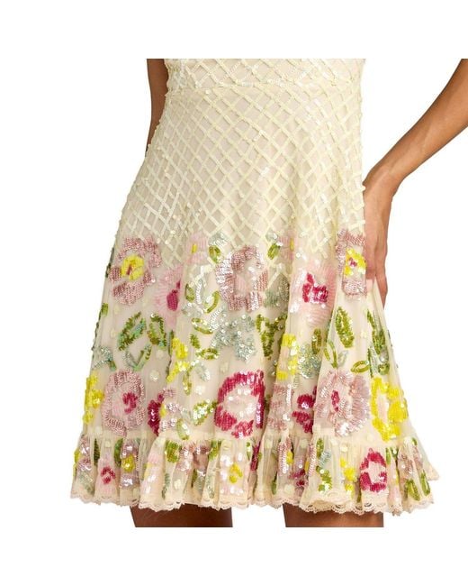 Mac Duggal White Neutrals Floral Sequin Square Neck Mini Dress