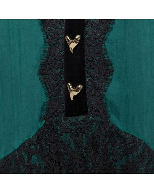 Nissa Green Lace Insert Silk Midi Dress