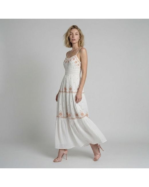Modenaire White Embroidered Maxi Dress Tiered Form