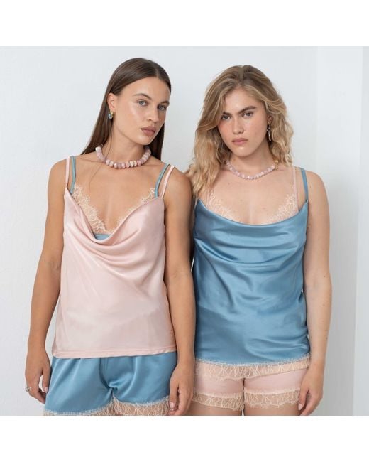Noblesse Oblige Pink Nude Lace Trimmed Cowl Neck Camisole