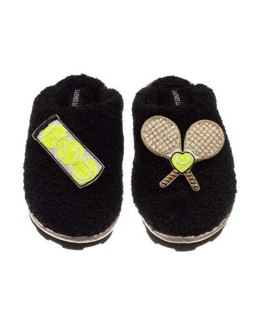 Laines London Orange Teddy Closed Toe Slippers With Tennis Lover Brooches