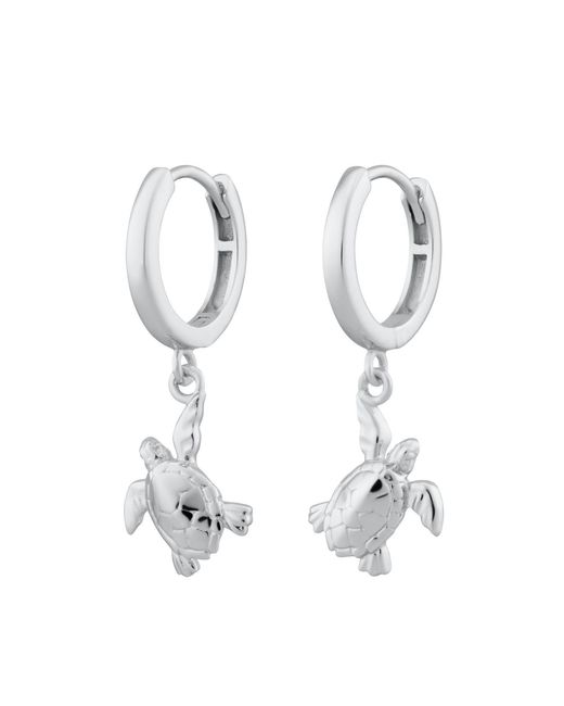 Lily Charmed Metallic Sterling Turtle Charm Hoop Earrings