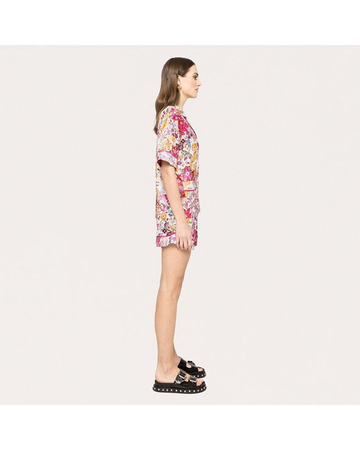 Nissa Pink Floral-Print Viscose Shirt