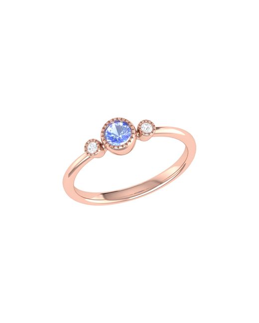 LMJ Blue Round Cut Tanzanite & Diamond Birthstone Ring In 14k Rose Gold